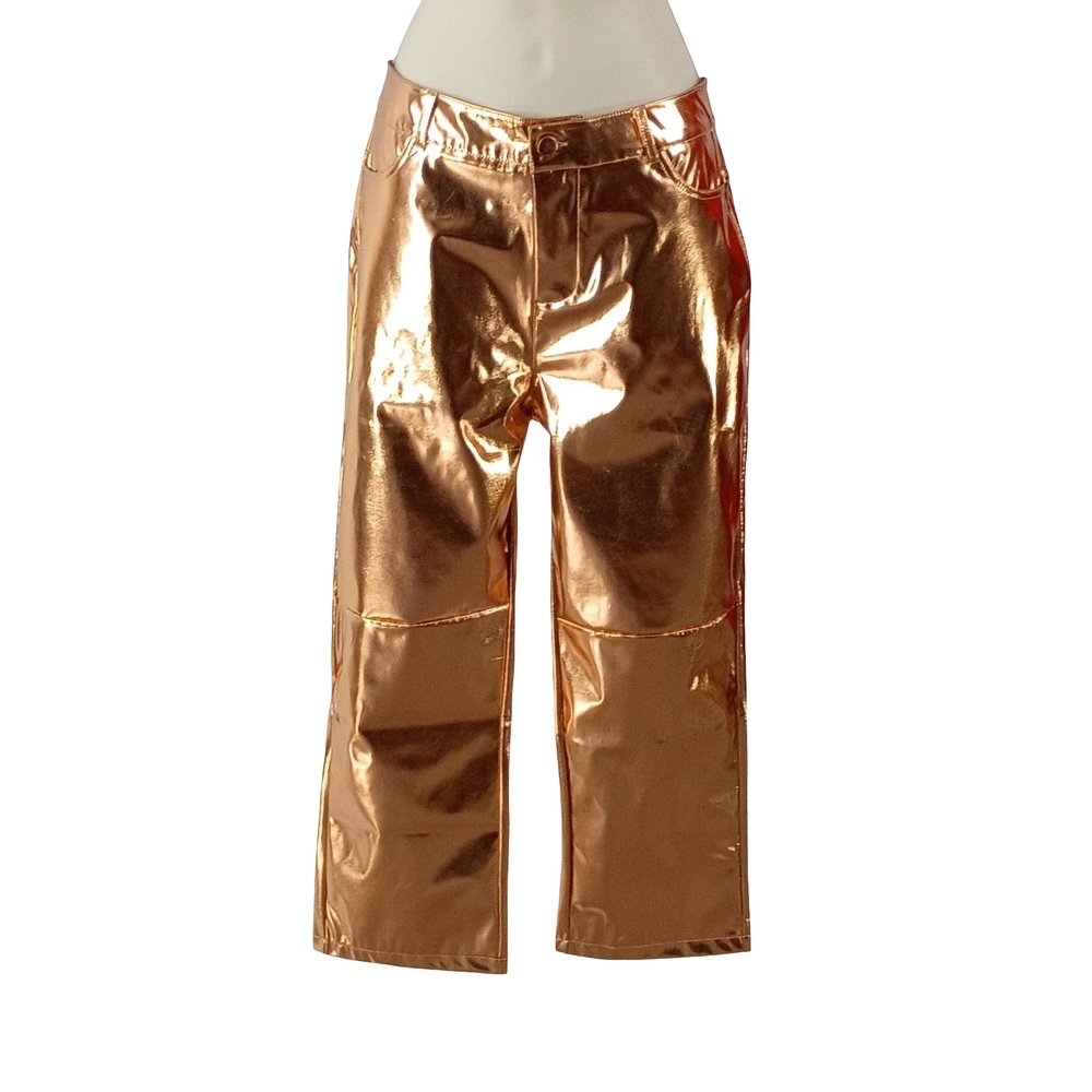 Metallic Copper Gold Wide-Leg Cropped Ankle Pants